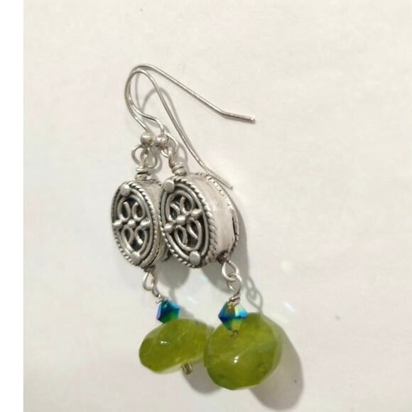 925 Sterling Silver Peridot Aquamarine Swirl Dangle Drop Earrings Hook Lot - Picture 5 of 7